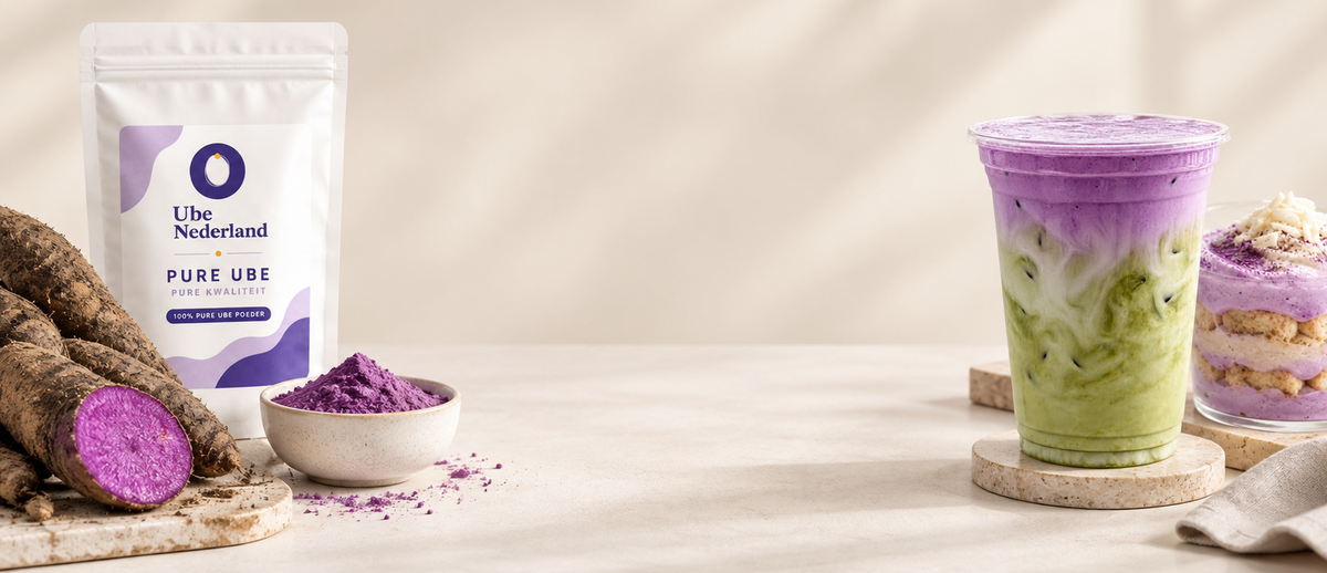 Ube poeder voor horec met ube latte, dessert